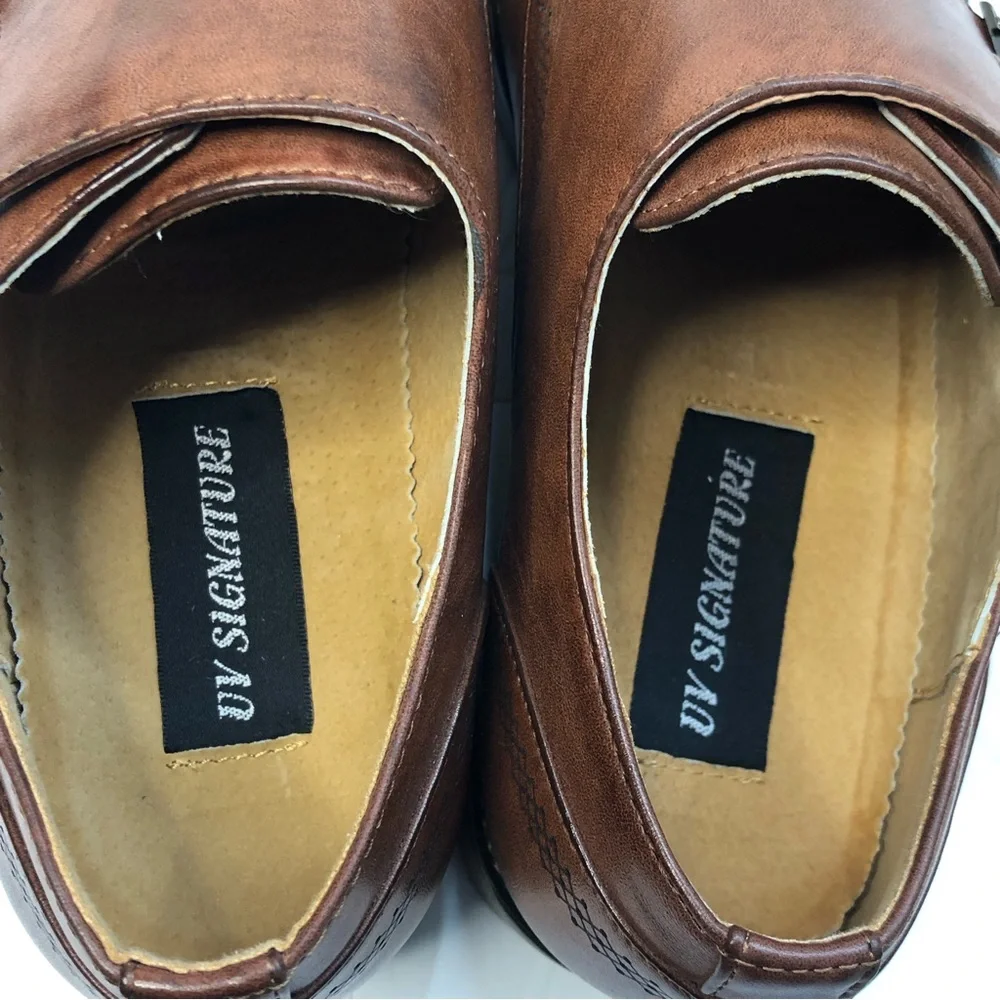 UV Signature Shoes Mens Size 10.5 Monk Strap Brown Leather Dress Shoes